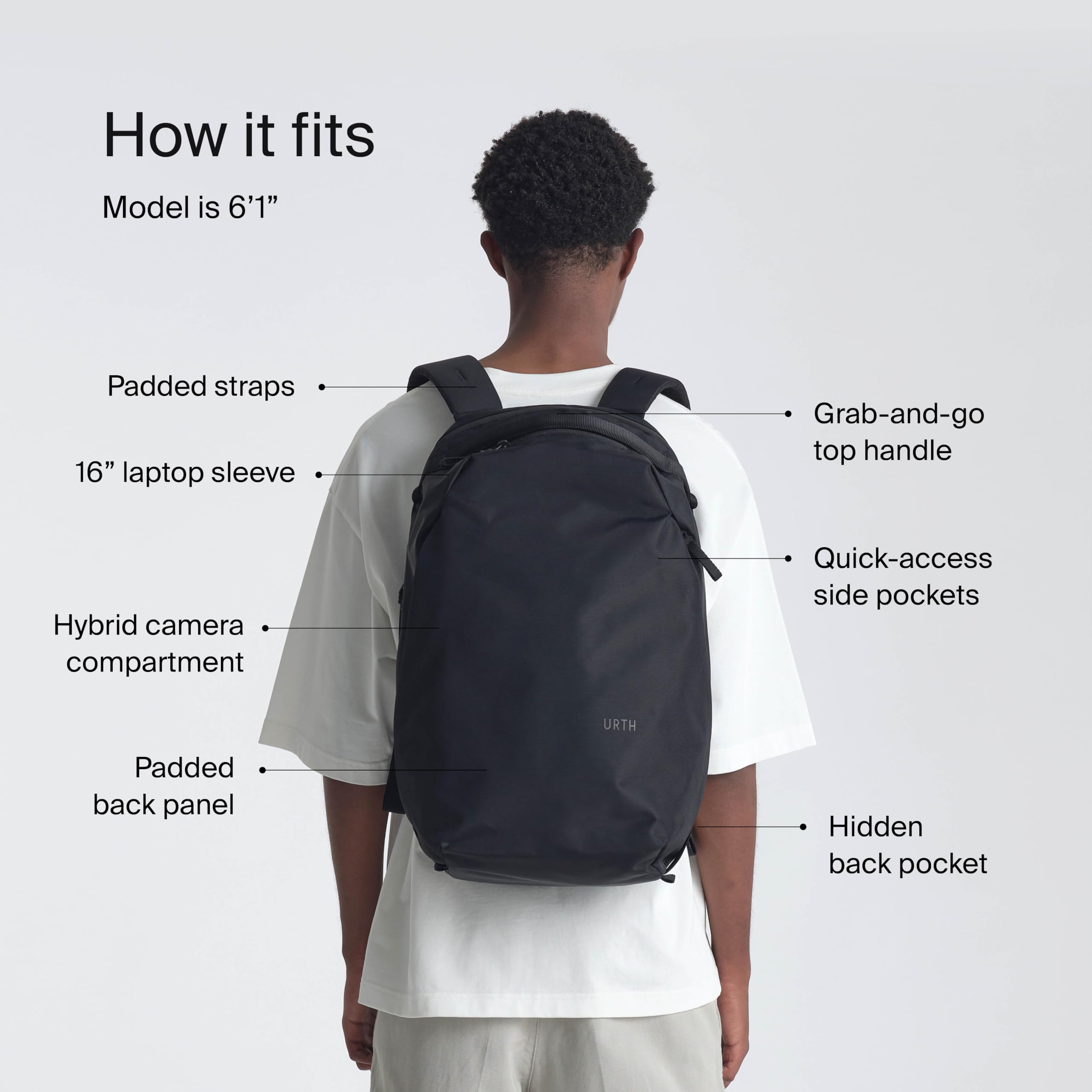 Urth Norite 24L Modular Camera & Laptop Travel Backpack — Water Resistant, Anti-Theft, Recycled Bag for DSLR, 13-16 Inch Laptop in Black - Image 5